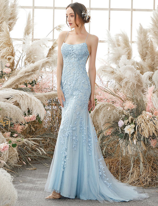 Robe de bal de fin d'année sirène à bretelles spaghetti