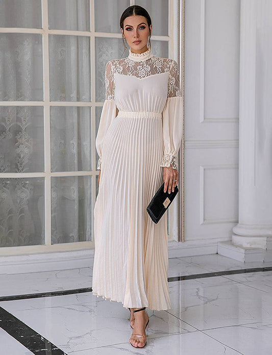 Robe mère à manches longues en dentelle abricot