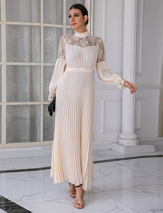 Robe mère à manches longues en dentelle abricot