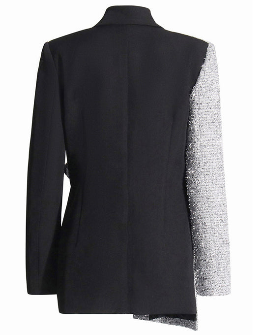 Veste femme slim fit à revers pointus, en argent et noir, de mode