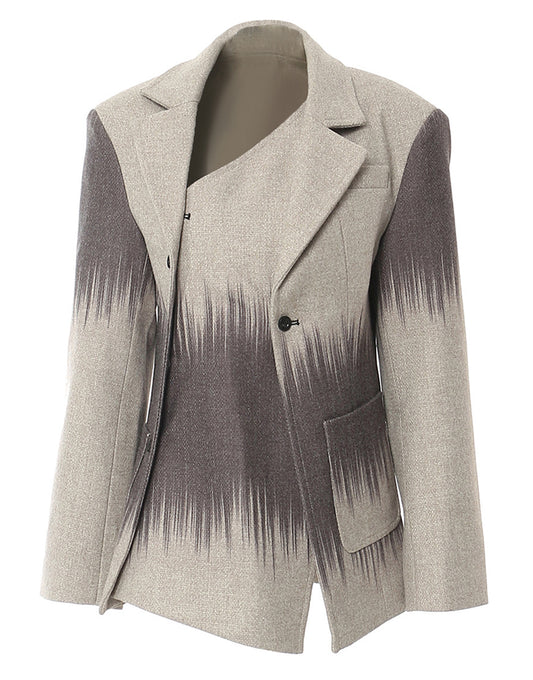 Veste féminine à un rang de boutons, avec col en pointe mordoré gris tendance, en couleurs contrastantes