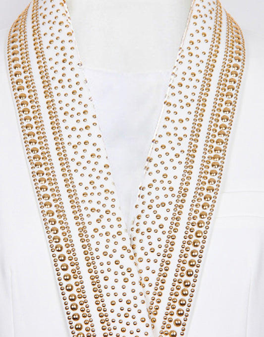 Blazer féminin à revers en cachemire blanc, double-breasted, avec perles et ceinture