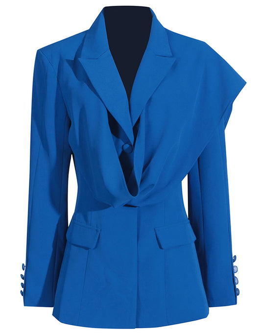 Blazer féminin slim fit à revers pointus, single-breasted, bleu royal