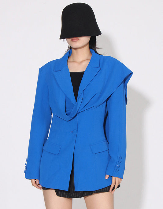 Blazer féminin slim fit à revers pointus, single-breasted, bleu royal
