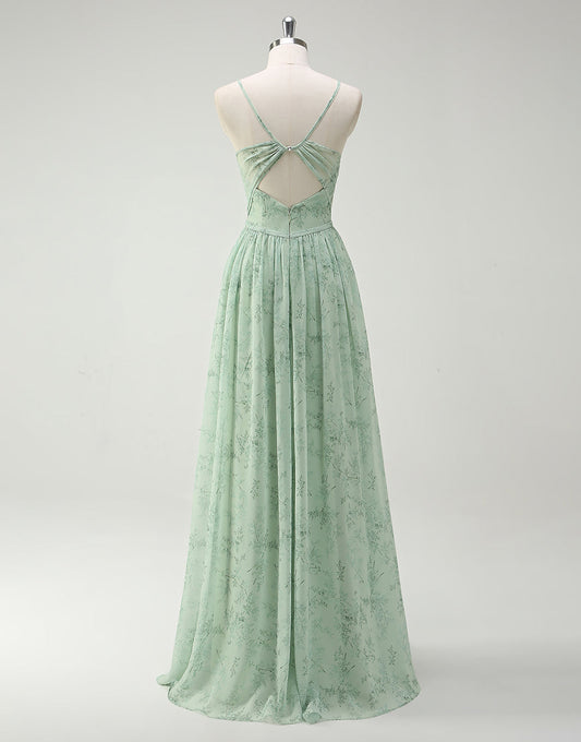 Robe de demoiselle d'honneur en tulle à fines bretelles Dusty Sage avec fente
