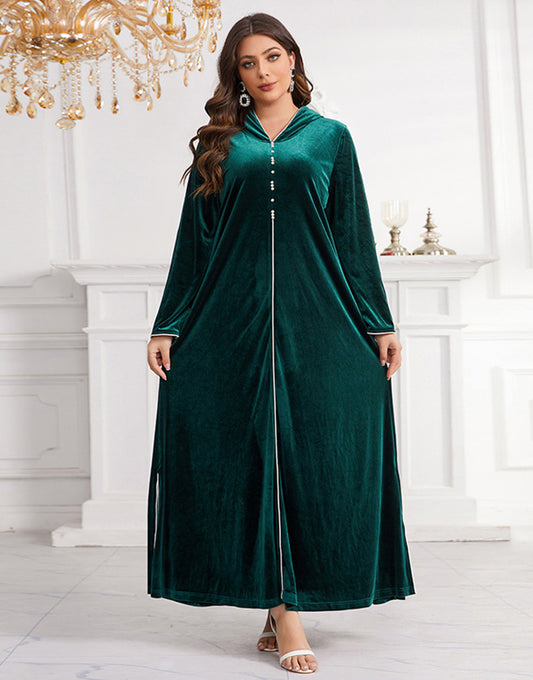 Robe Longue en Velours Élégante avec Manches Longues et Coupe Ample
