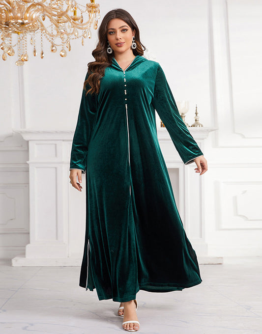 Robe Longue en Velours Élégante avec Manches Longues et Coupe Ample