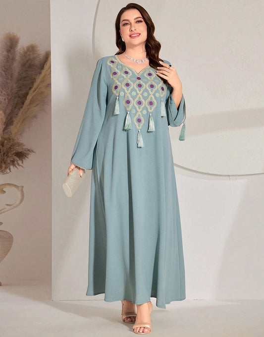 Robe A-Line Vintage en Soie Glacée avec Col V Broderie Florale et Plis