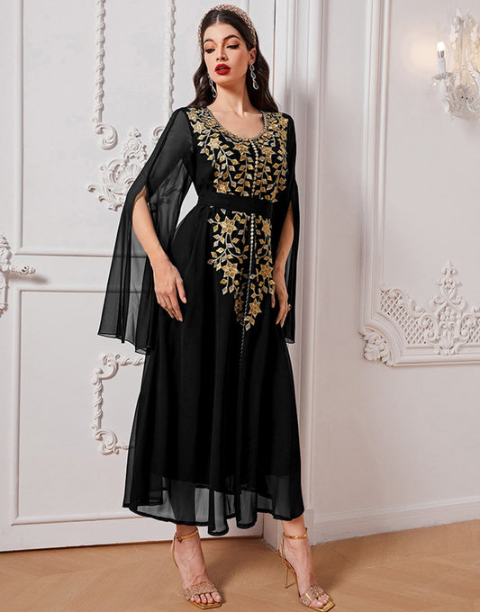 Robe A-Line Élégante en Tissu Tissé avec Appliqué Floral