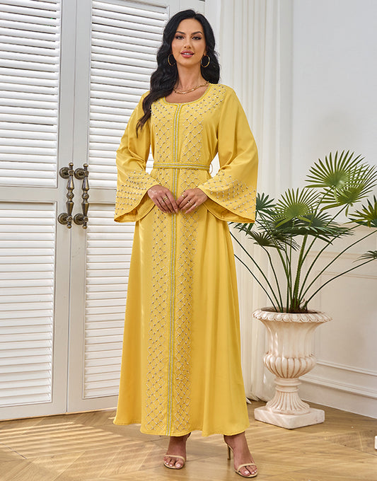 Robe A-Line Élégante avec Ceinture et Strass