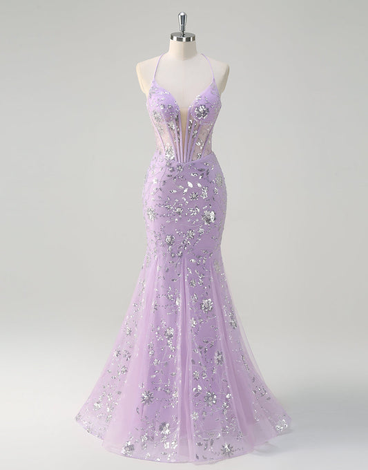 Robe de bal sirène en tulle à fleurs et cristaux