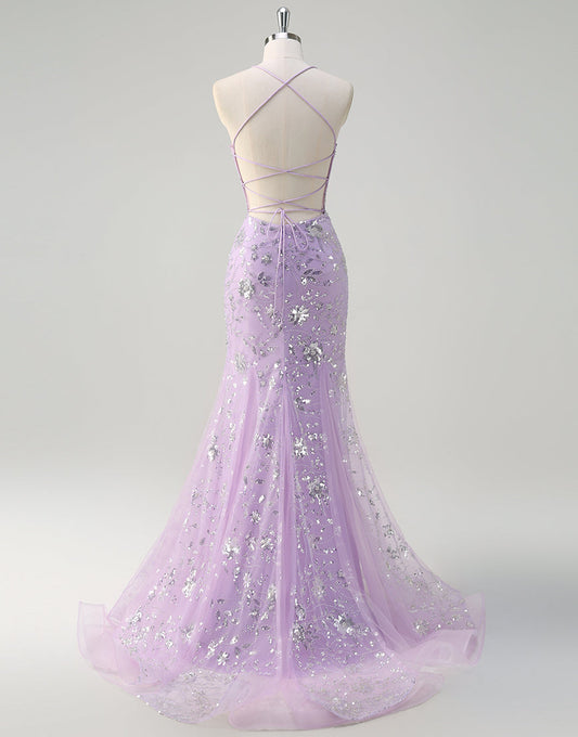 Robe de bal sirène en tulle à fleurs et cristaux
