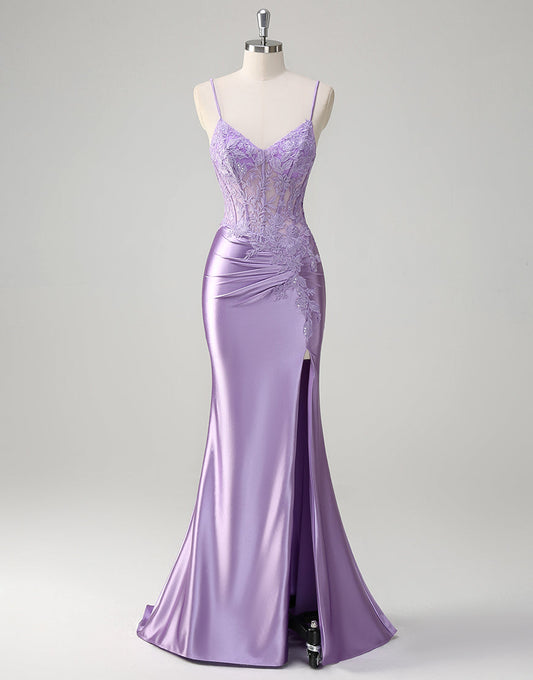 Robe de bal à appliques spaghetti avec sirène