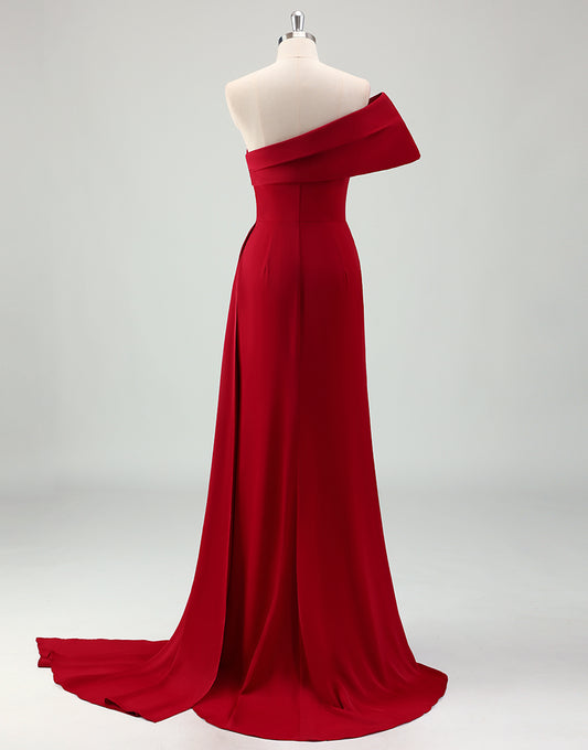 Robe de bal enveloppante burgundy à une épaule fendue