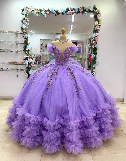 Robe de Quinceanera en tulle de princesse à épaules dénudées et nœud