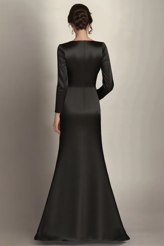 Robe Mère de la mariée en satin satiné noir à manches longues