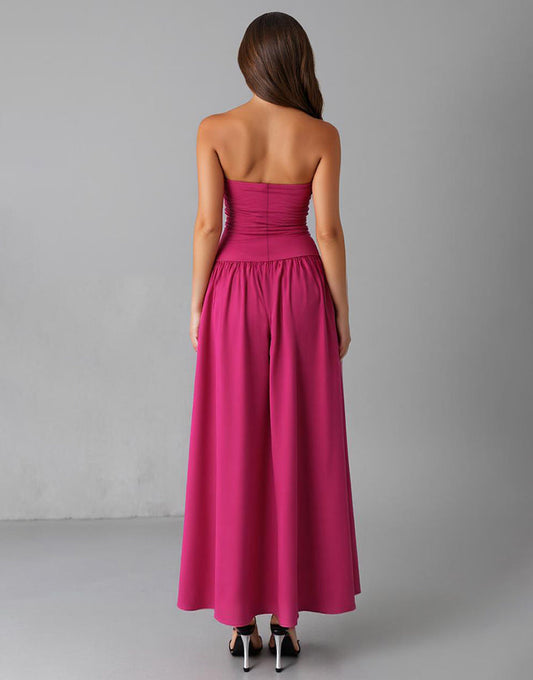 Simple Fuchsia Mousseline De Soie Sans Bretelles Une Robe De Soirée Trapèze