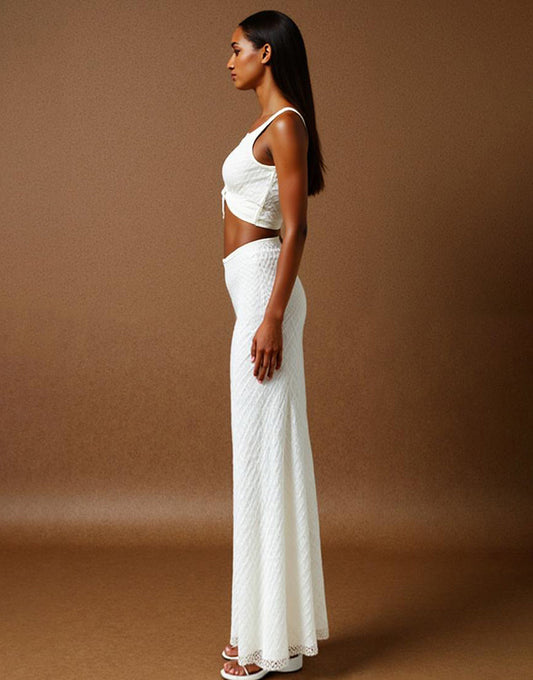 Robe de soirée sirène en mousseline de soie ivoire à col en V