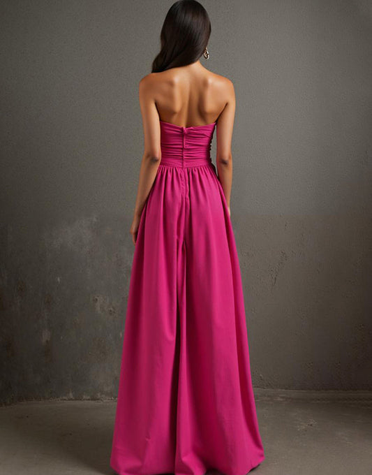 Robe de soirée bustier fuchsia A Line froncée Cottton