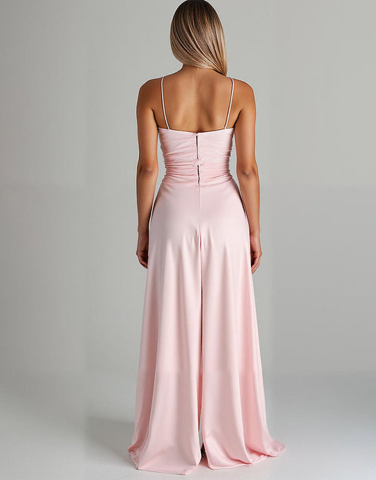 Robe de soirée en mousseline de soie rose clair à volants High-Low