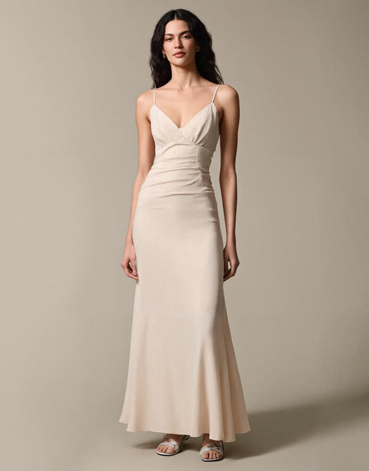 abricot Simple Mousseline de soie Fourreau Spaghetti Bretelles Robe de soirée