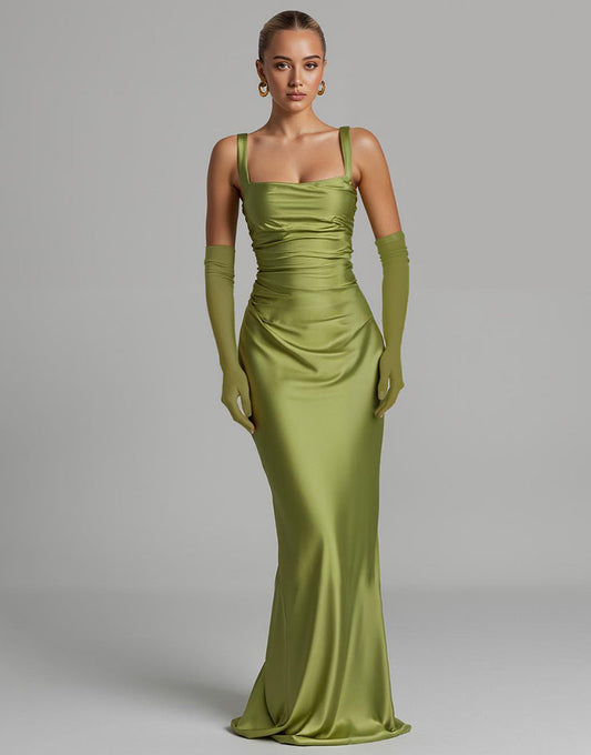 Robe de soirée en satin vert sirène sauge