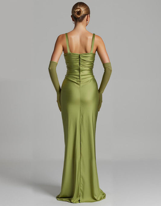 Robe de soirée en satin vert sirène sauge