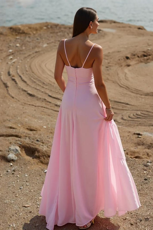 Robe de soirée trapèze rose simple