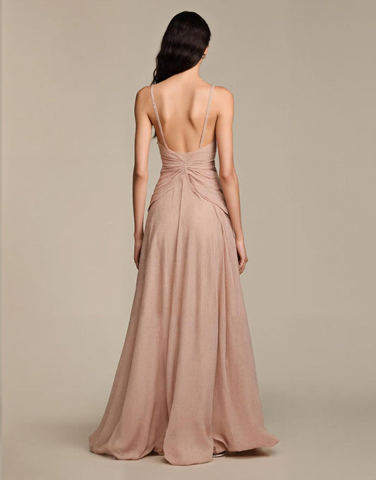 Robe maxi de bal trapèze abricot