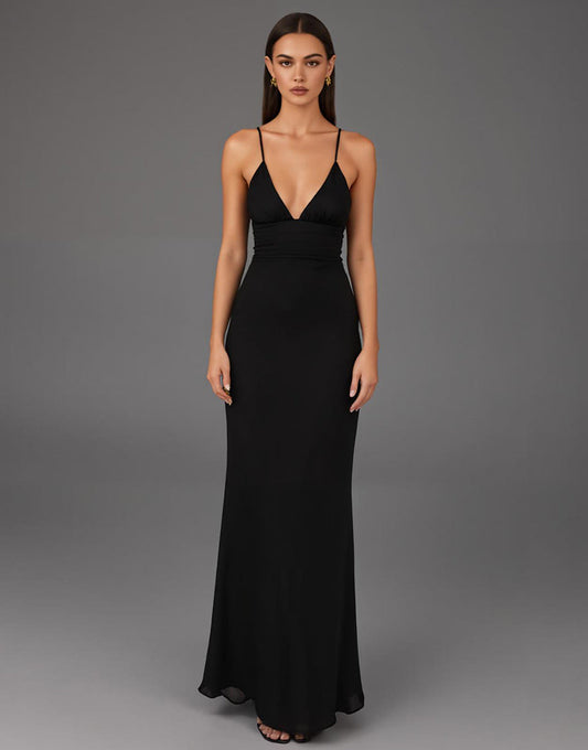 Robe fourreau à bretelles spaghetti noire