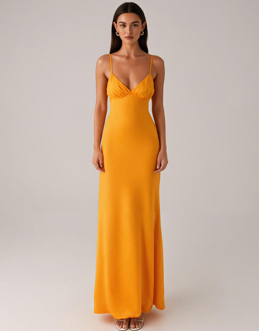 Robe formelle fourreau à bretelles spaghetti jaunes