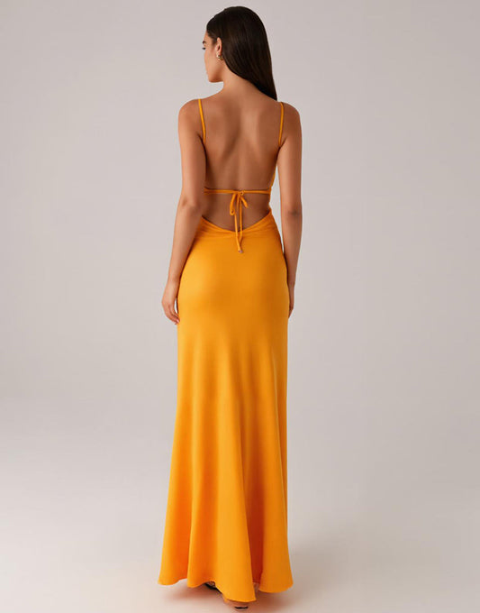 Robe formelle fourreau à bretelles spaghetti jaunes