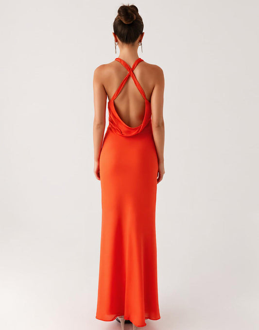 Robe formelle fourreau orange dos nu