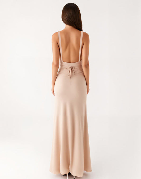 Abricot Robe Formelle Fourreau Col V Profond Fronce