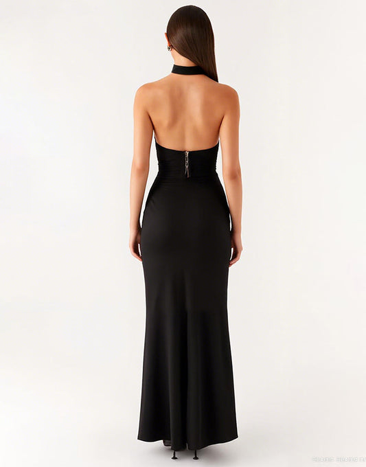 Robe cravate noire dos nu sirène