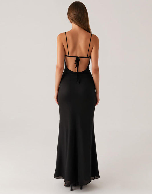 Sirène Spaghetti Straps Dos Nu Robe Cravate Noire