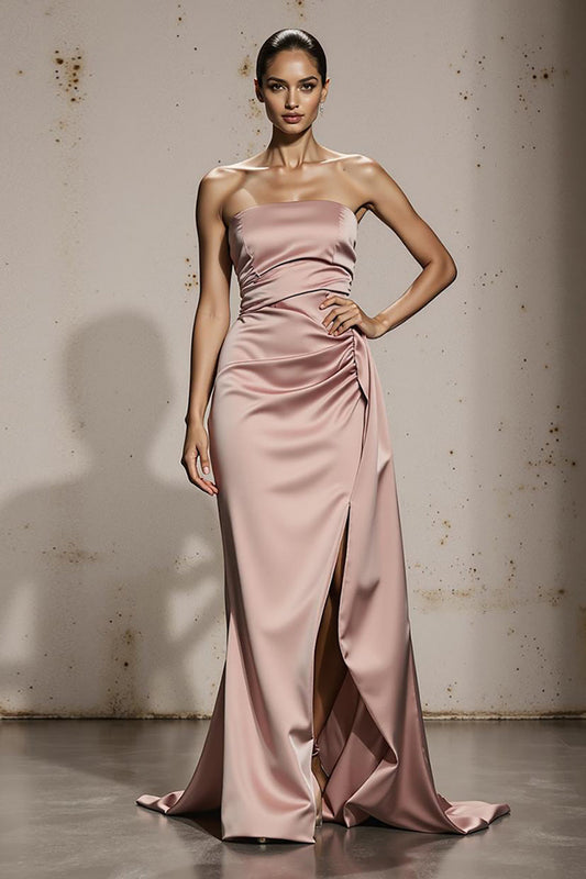 Robe bustier sirène rose clair Maxi Gala avec fente