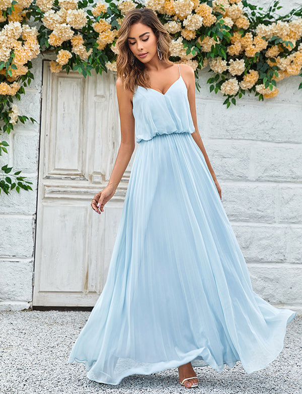 Mousseline Robe De Soirée Longue Bleu Ciel Dressself Robe De