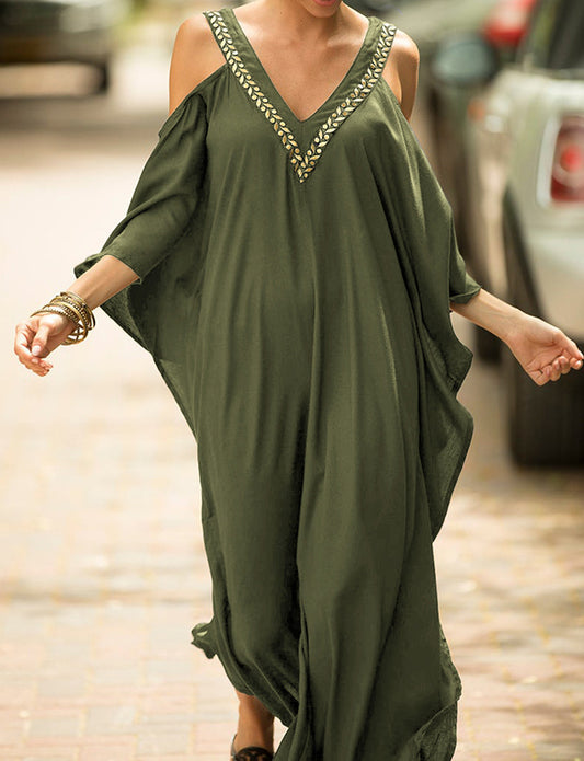 Robe grande taille ample à encolure en V et épaules dénudées