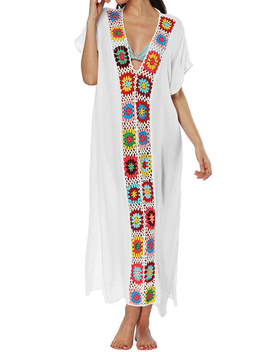 Robe de plage longue à découpes en dentelle