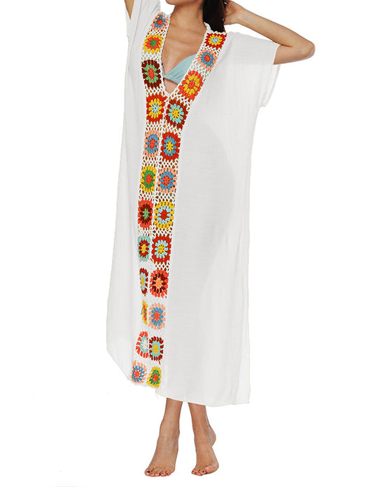 Robe de plage longue à découpes en dentelle