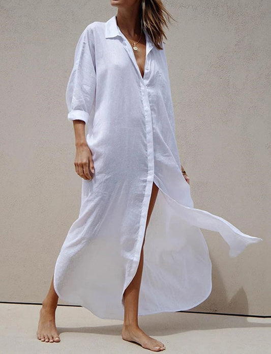 Chemisier à col en V profond, sexy et ample, à simple boutonnage