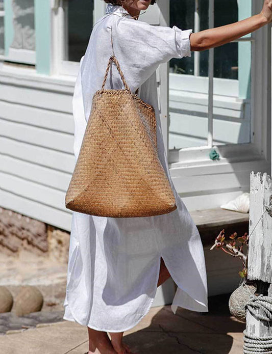 Chemisier à col en V profond, sexy et ample, à simple boutonnage