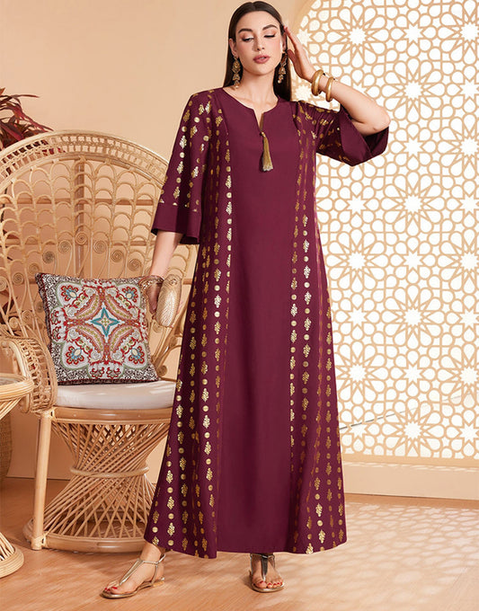 Robe Ample à Col Carré et Manches 3/4