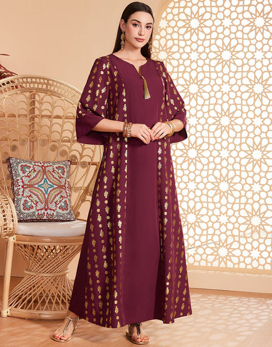 Robe Ample à Col Carré et Manches 3/4