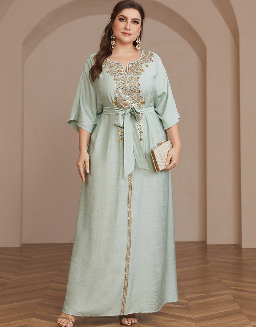 Looking Glam Maxi Kimono Tunique Caftan Oversize Femme - Robe Longue Imprimé Tribal Élégant Col V, Polyester Fluide - Tailles 38-56