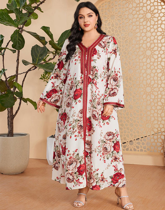 Robe Longue à Col en V avec Manches Longues