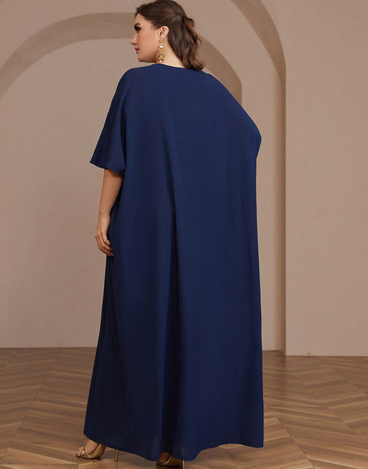 Robe caftan Abaya à manches longues et perles bleu marine