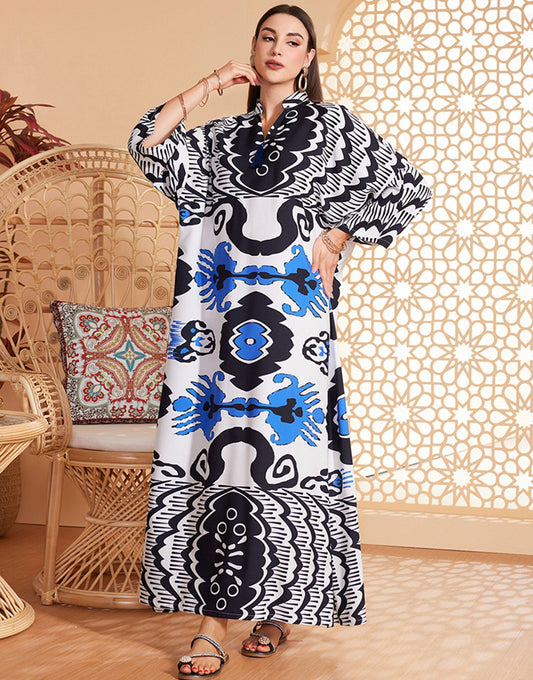 Robe Longue Évasée à Col en V avec Manches Chauve