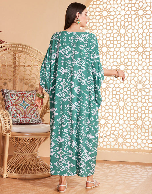 Robe caftan marocaine Abaya d'été florale verte
